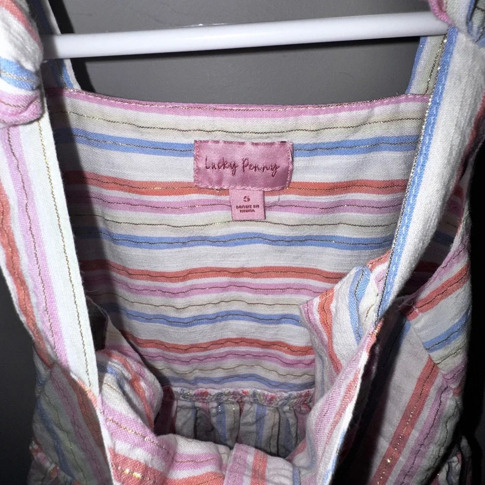 Lucky‎ Penny Kids Girls Striped Button Front Dress Rainbow Sparkle Size 5